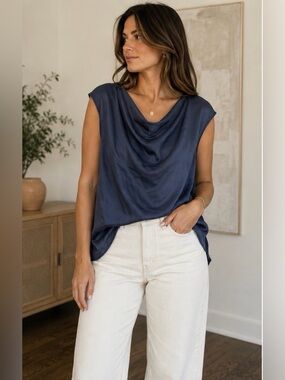 St John Cowl Neck Satin Knit Blouse